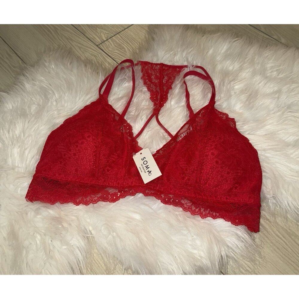 Soma TellTale The Lover Bralette Bra Lace Lined Strappy WF Womens L Large Red